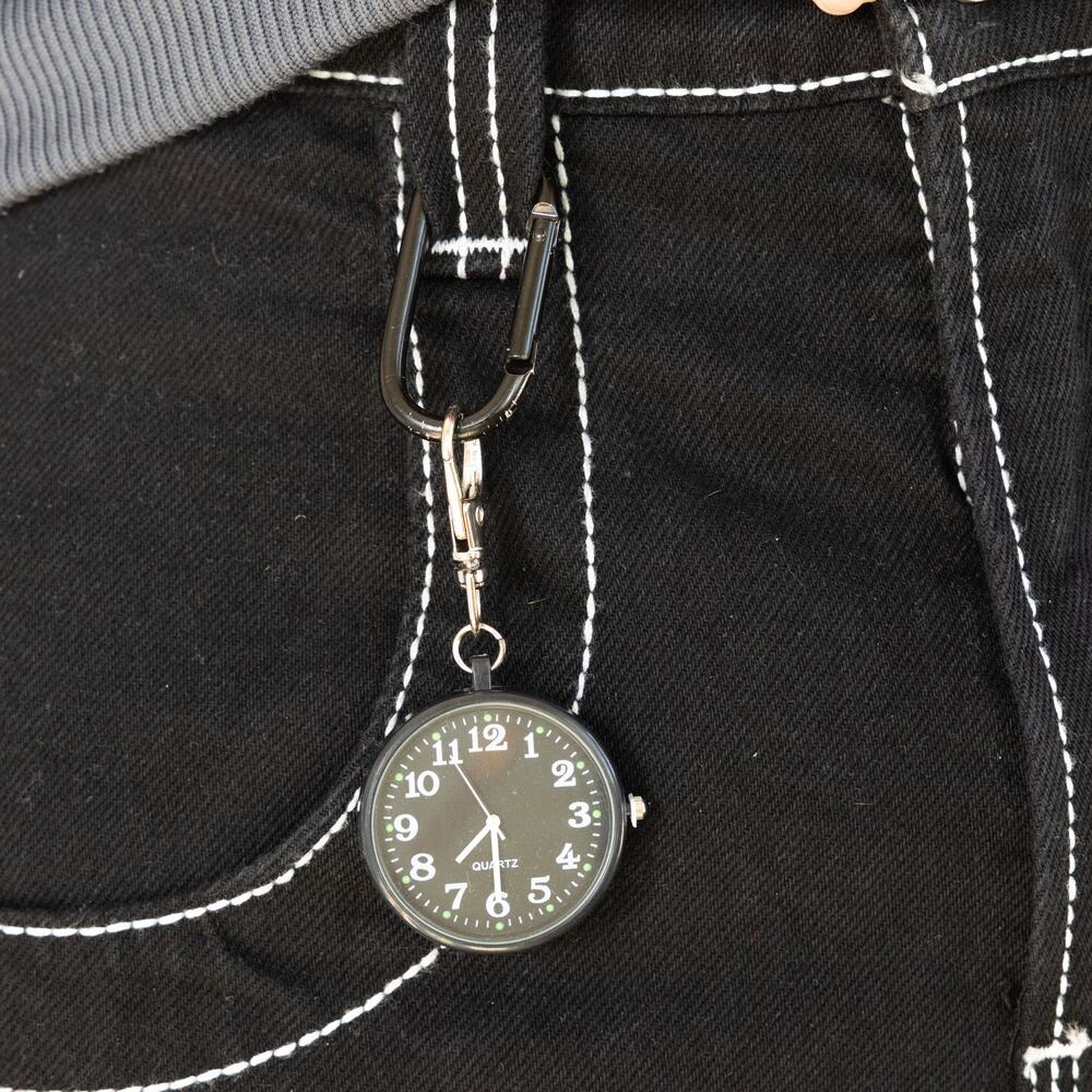 Y2K Black Digital Pocket Watch Keychain Unisex Modern Accessory New - Picture 4 of 7